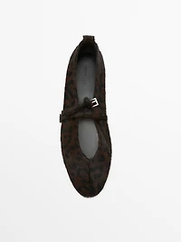 Printed faux fur ballet flats