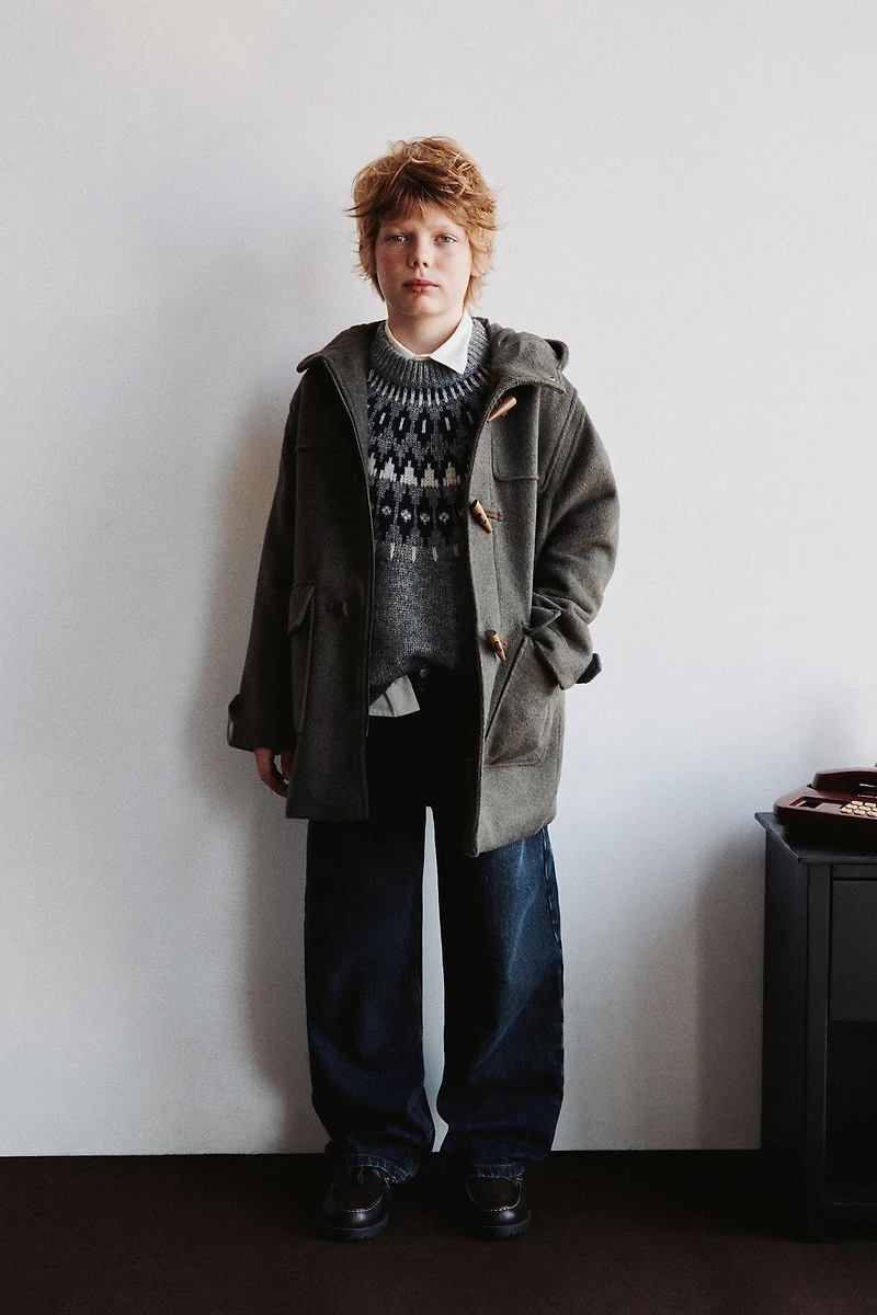 CLOTH DUFFEL COAT WITH WOOL