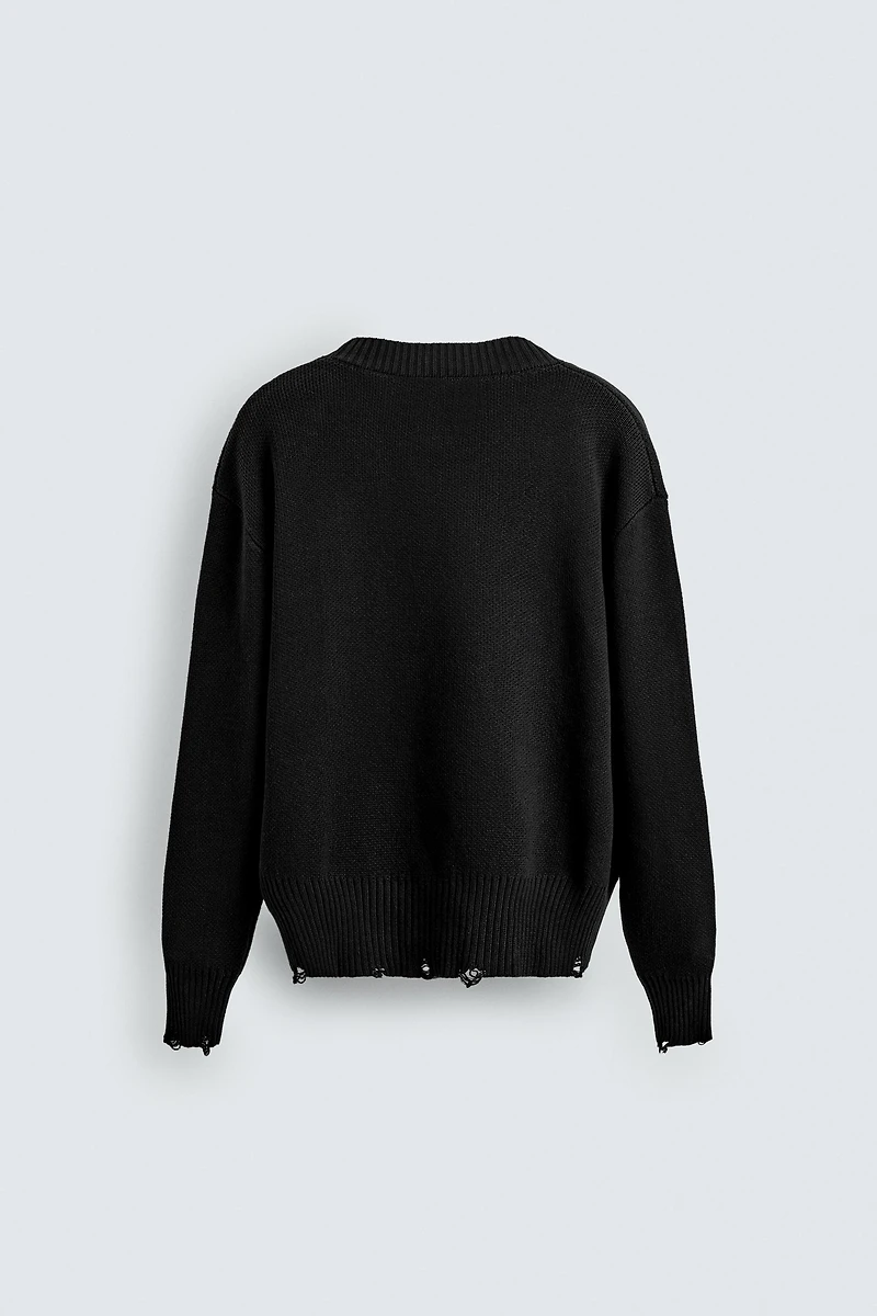 CARDIGAN CÔTELÉ EFFET DÉCHIRURES
