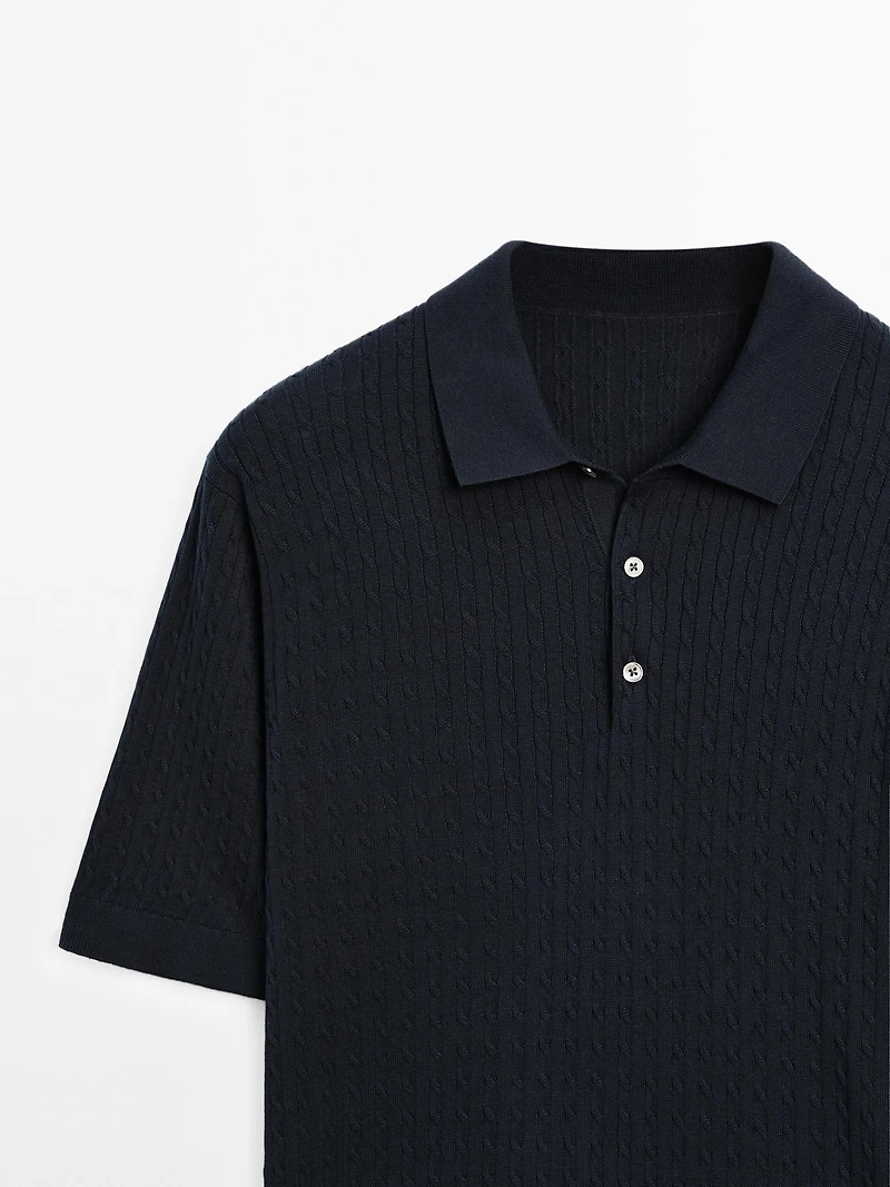 100% cotton cable-knit polo sweater