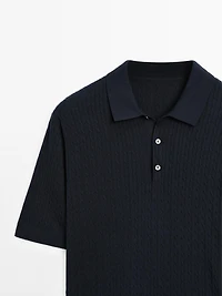 100% cotton cable-knit polo sweater