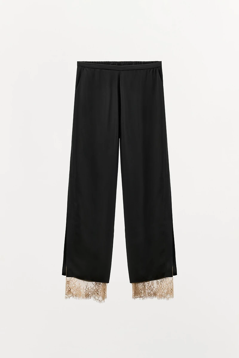 SATIN EFFECT PANTS WITH LACE VENTS