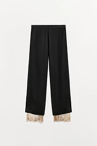 SATIN EFFECT PANTS WITH LACE VENTS