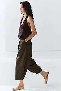Cotton blend poplin wide-leg pants