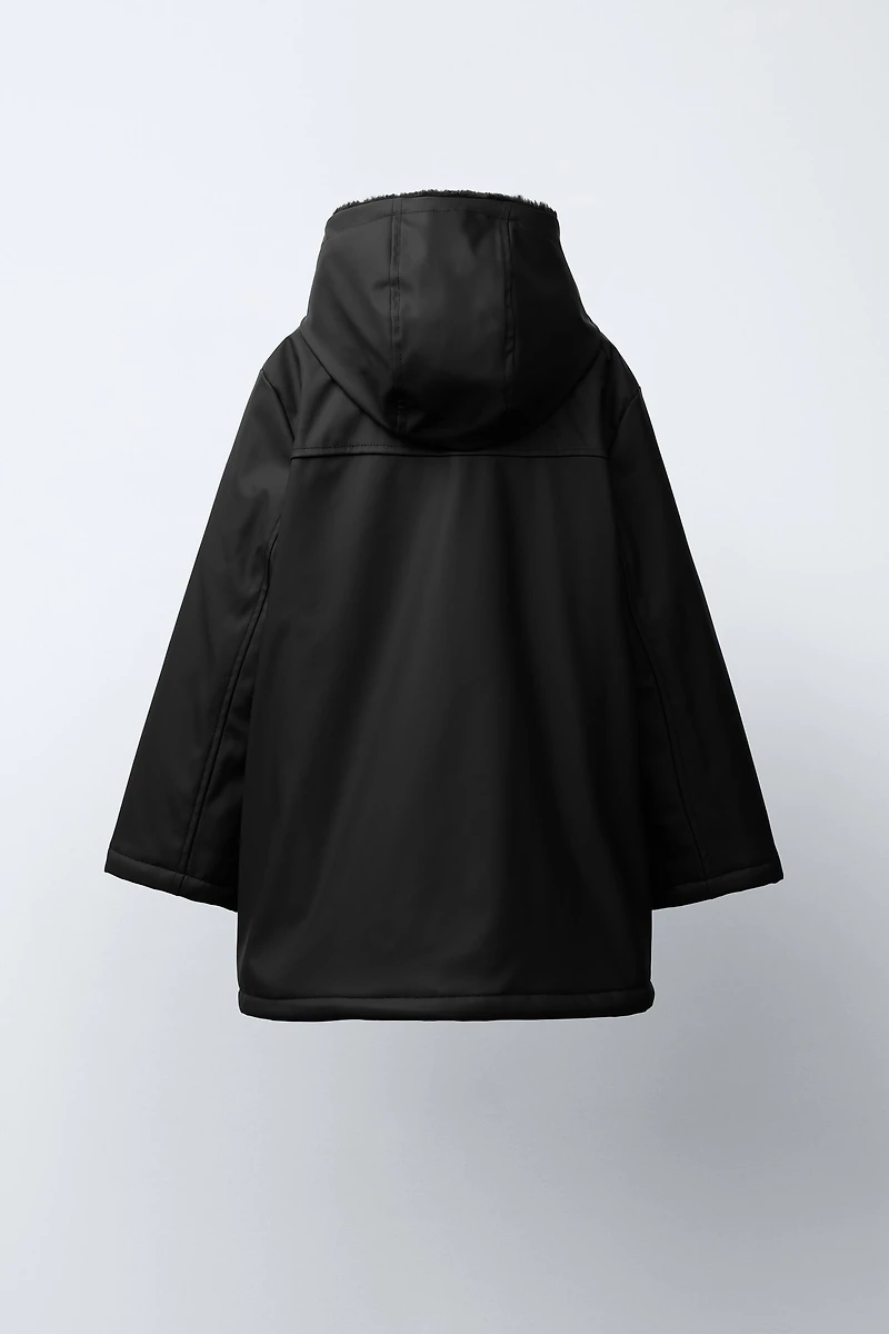 WATER REPELLENT FAUX FUR LINED RUBBERIZED JACKET
