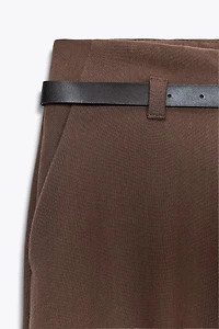 BELTED CUFFED HEM PANTS