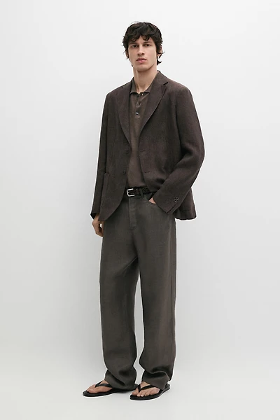 Linen semi-jogger fit denim-effect trousers