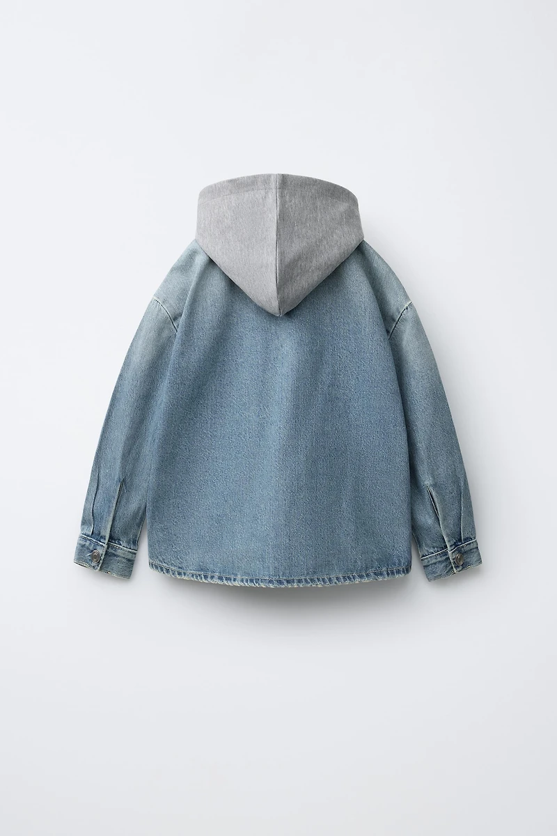 DENIM OVERSHIRT WITH REMOVABLE HOODIE