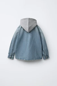 DENIM OVERSHIRT WITH REMOVABLE HOODIE