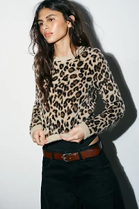 FAUX FUR ANIMAL PRINT KNIT JUMPER