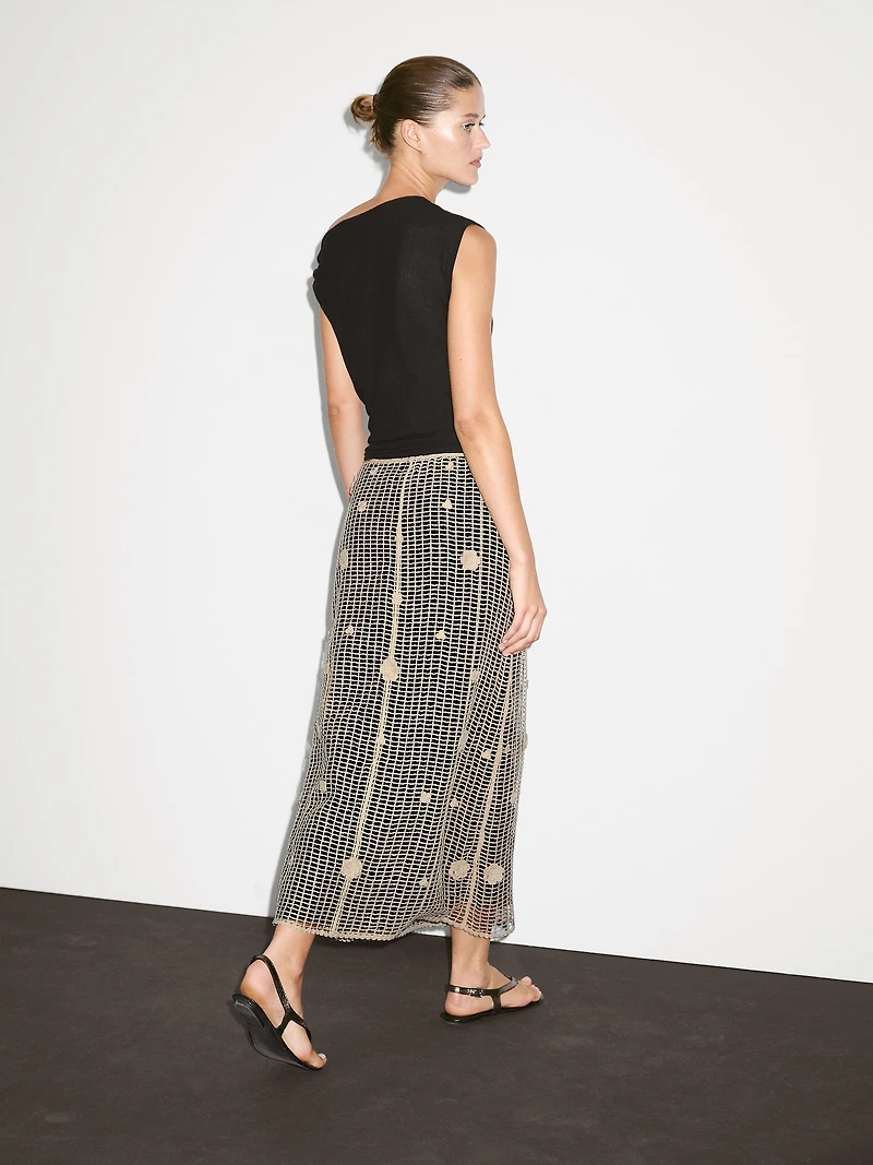 Midi skirt with floral embroidery