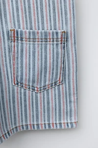 STRIPED DENIM OVERALL SHORTS