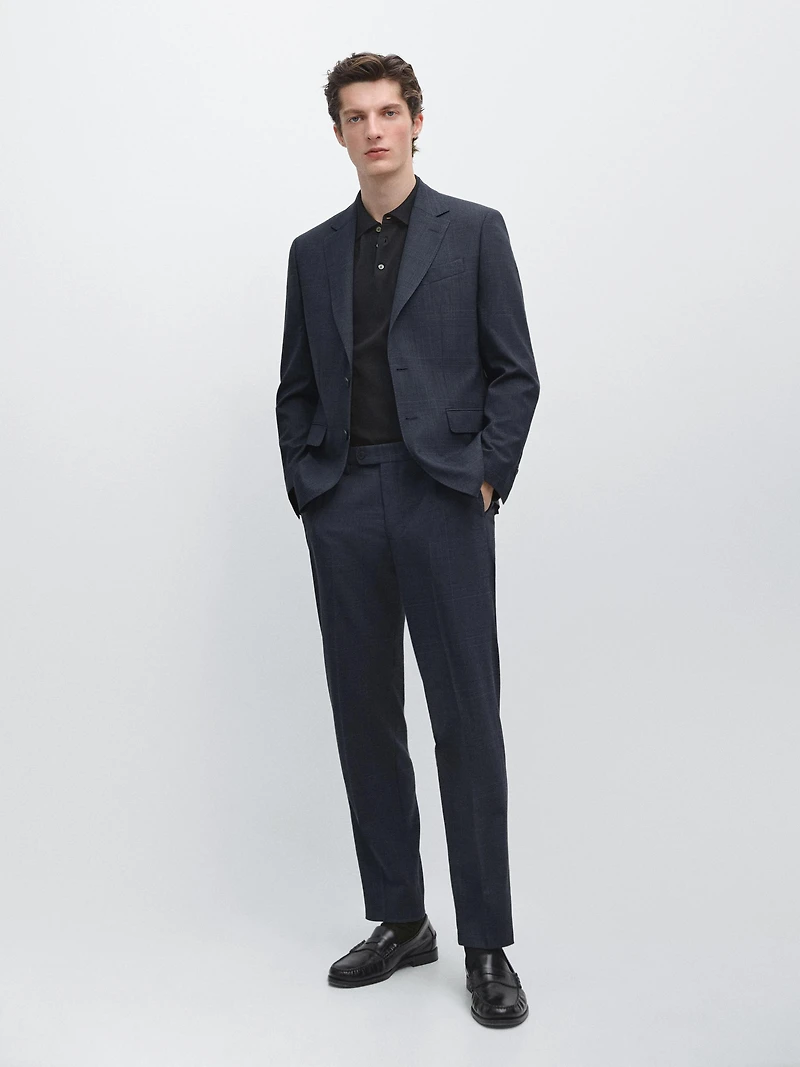 Cool wool blend check suit trousers