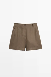 Pleated 100% linen shorts