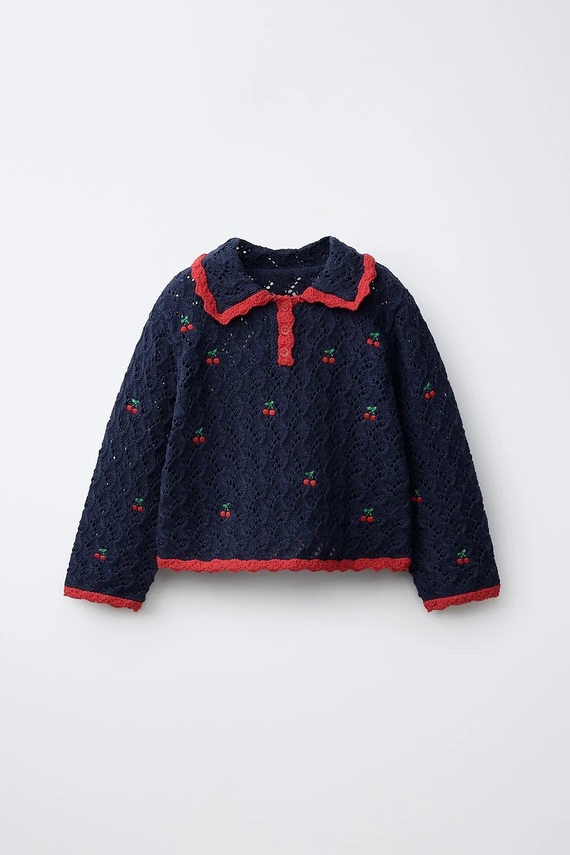 CHERRY POINTELLE KNIT POLO SHIRT