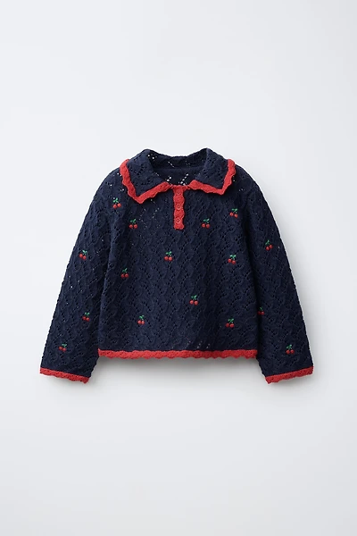 CHERRY POINTELLE KNIT POLO SHIRT