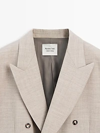 Long 100% wool double-breasted blazer