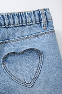 HIGH WAIST HEART POCKET DENIM SHORTS