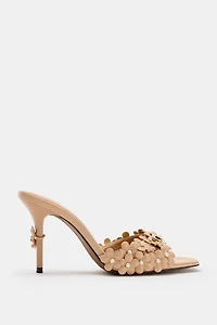 FLORAL APPLIQUE HEELED SANDALS