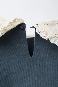 EMBROIDERED LACE KNIT SWEATER