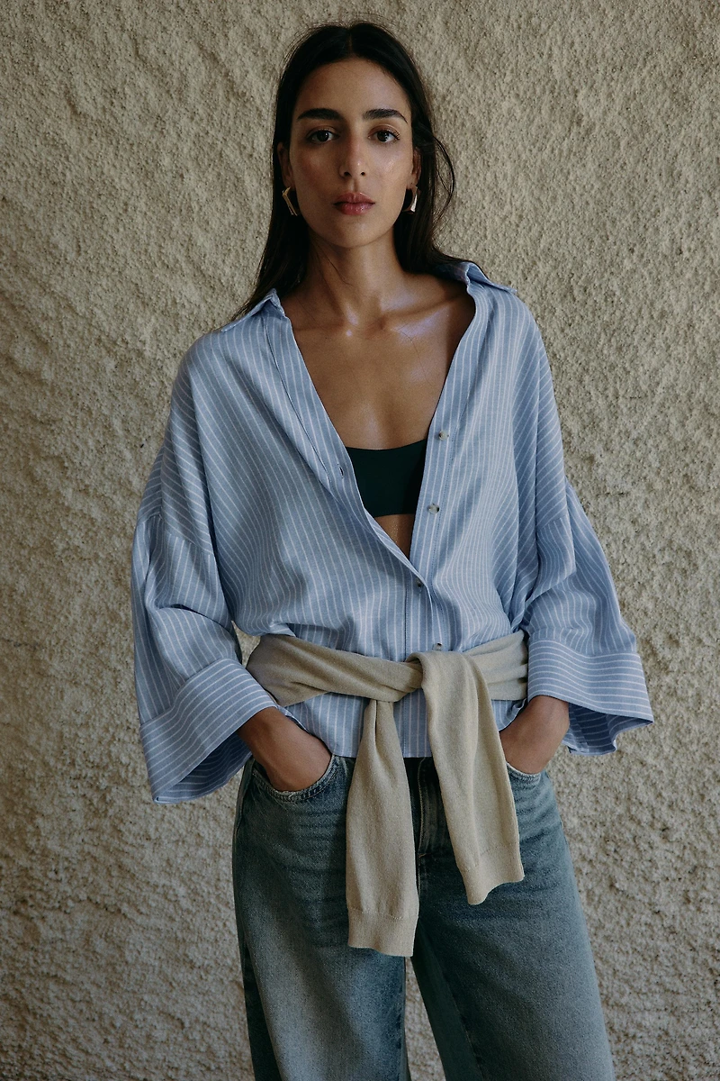 CHEMISE MANCHES LARGES AVEC LIN