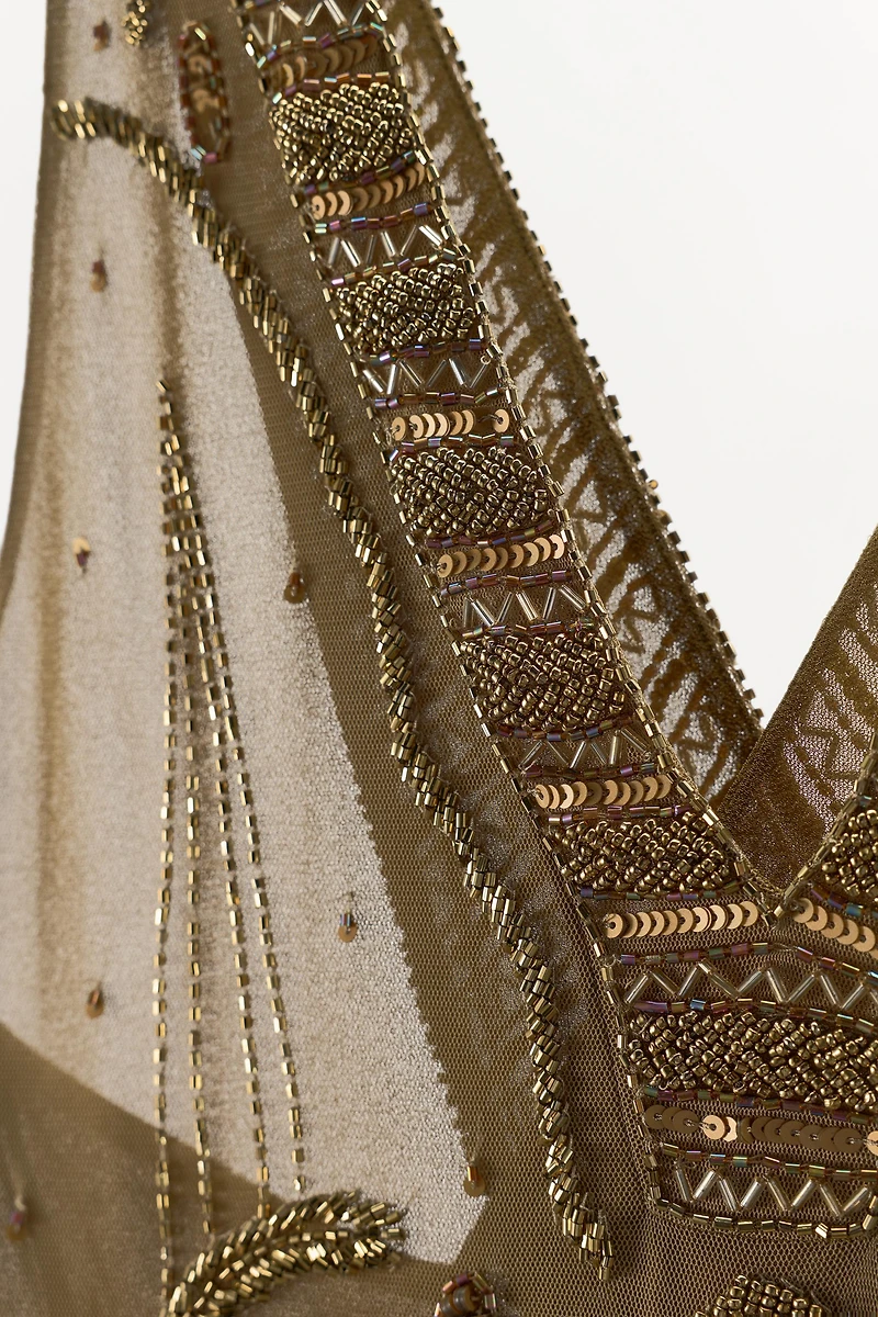 EMBROIDERED BEADED TULLE DRESS