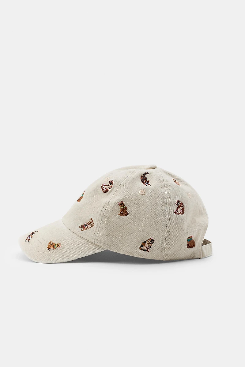 EMBROIDERED CAT TWILL CAP