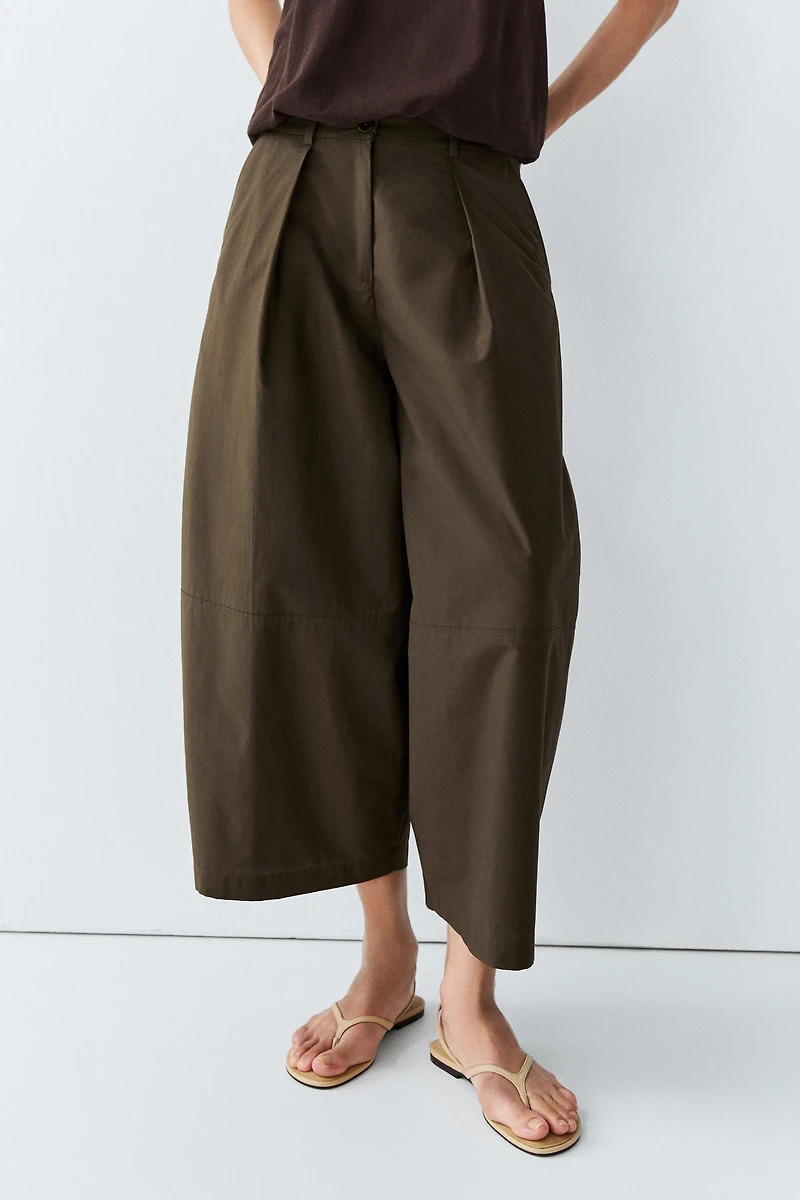 Cotton blend poplin wide-leg pants