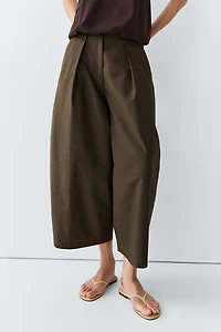 Cotton blend poplin wide-leg pants