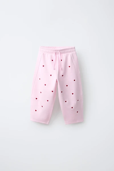 EMBROIDERED HEART BARREL PLUSH PANTS