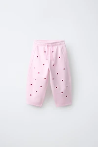 EMBROIDERED HEART BARREL PLUSH PANTS