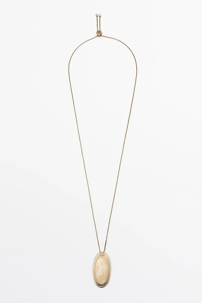 Collier pendentif pierre de quartz ovale