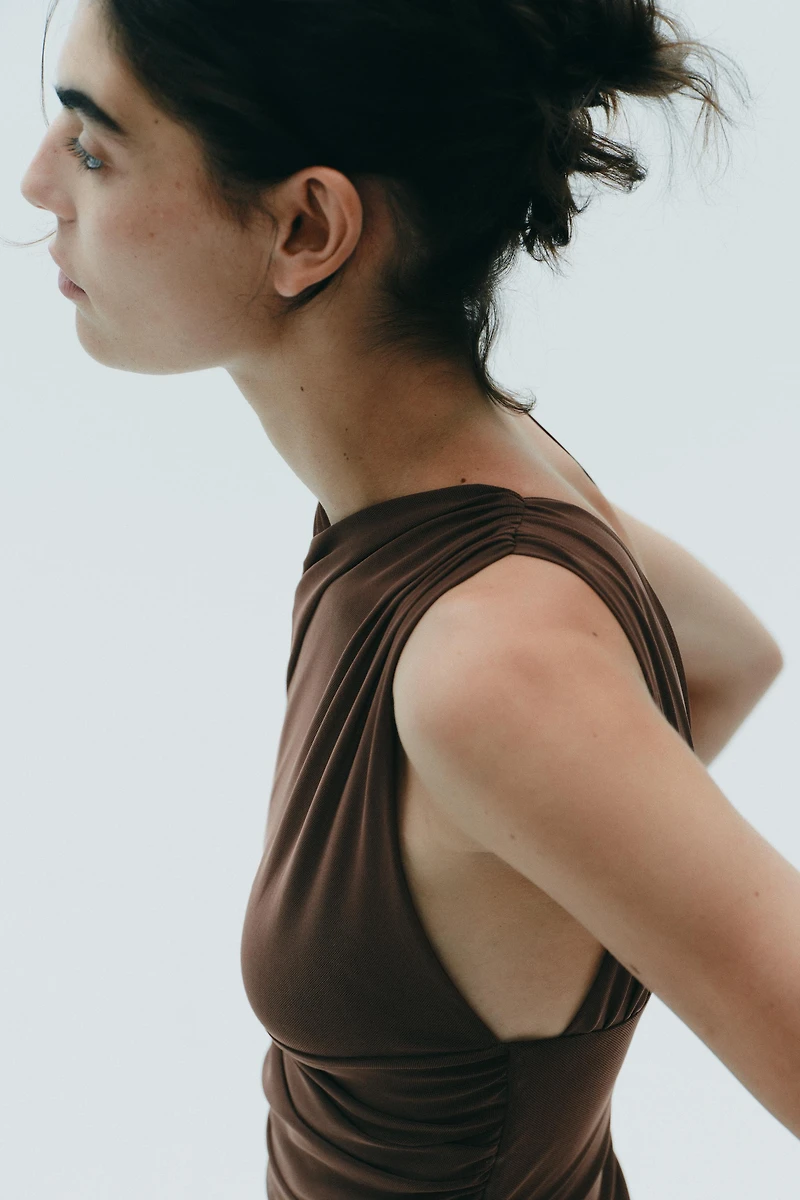 DRAPED ASYMMETRIC TULLE BODYSUIT