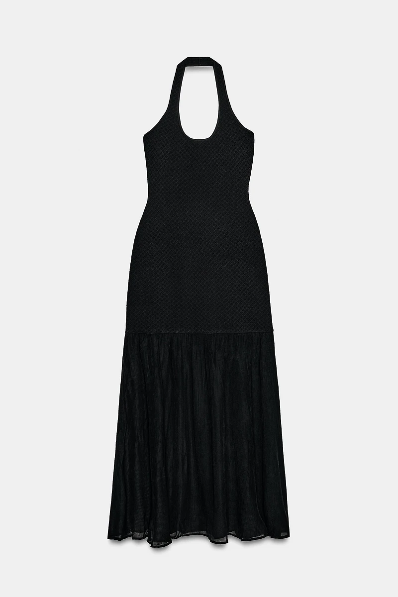 COMBINATION KNIT HALTER DRESS