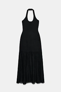 COMBINATION KNIT HALTER DRESS