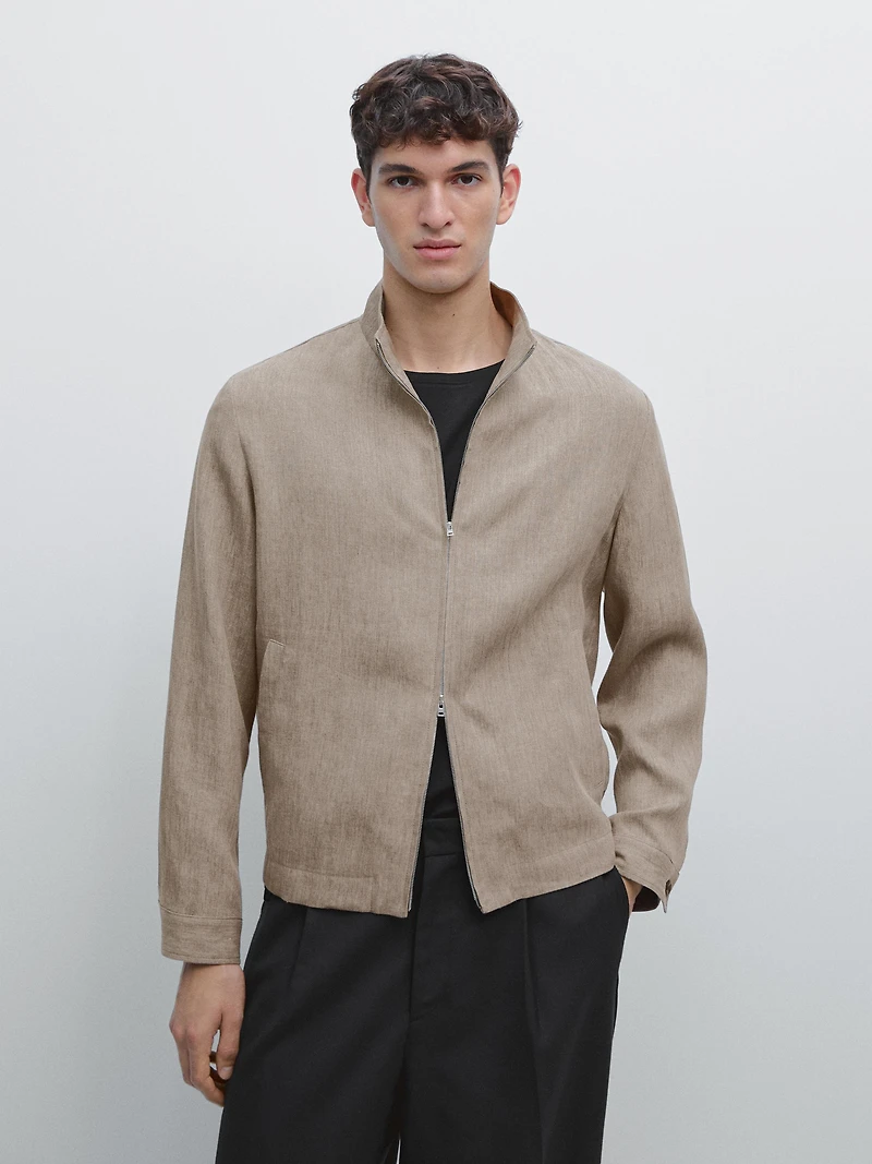 Faded total look linen bomber jacket