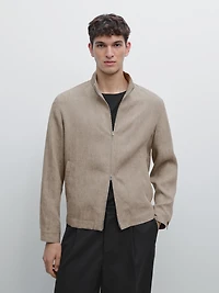 Faded total look linen bomber jacket