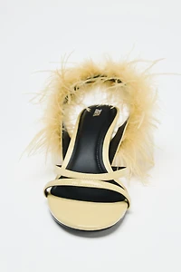 FEATHER METALLIC HEELED SANDALS