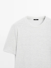 Linen blend contrast knit T-shirt