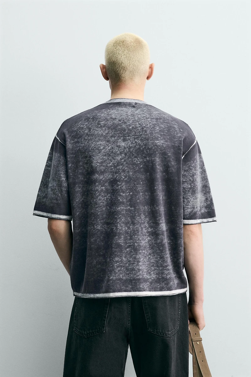 WASHED PRINT KNIT T-SHIRT