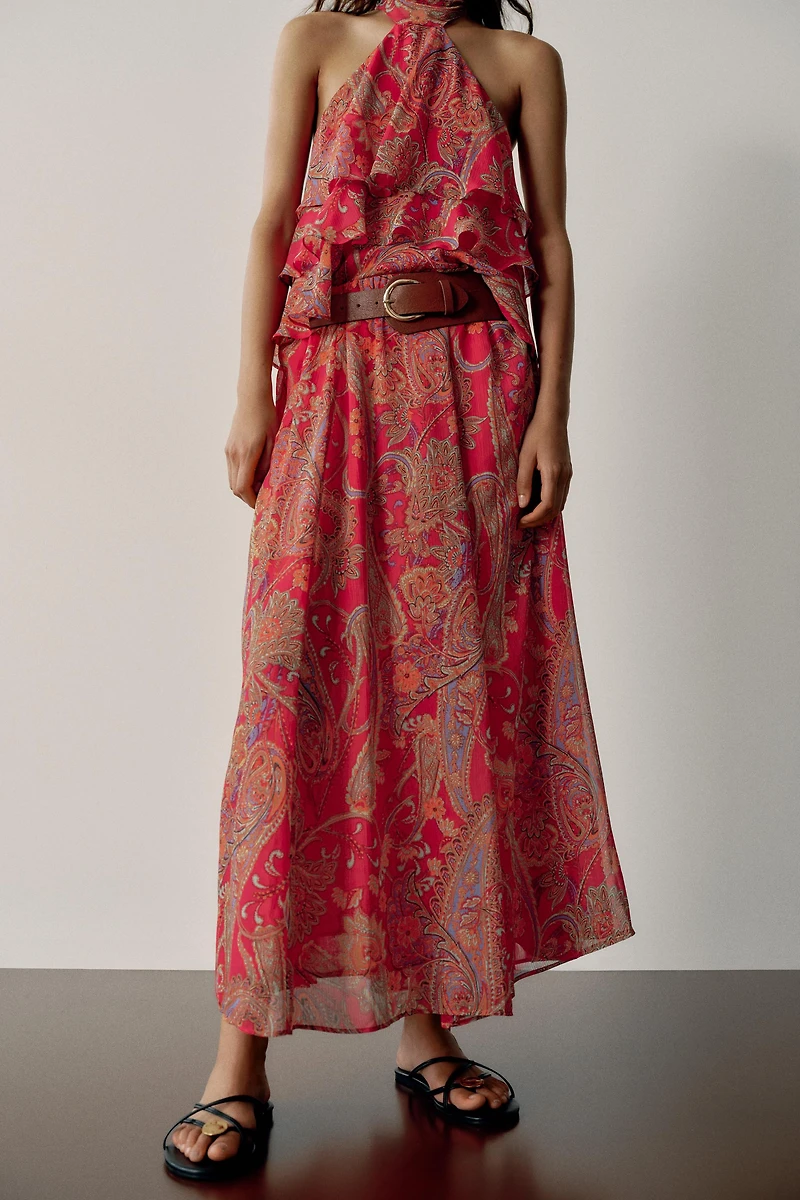 BELTED PRINTED SKIRT