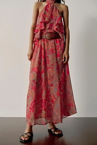 BELTED PRINTED SKIRT