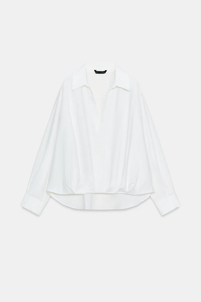 LINEN BLEND SHIRT WITH PUFFED HEM