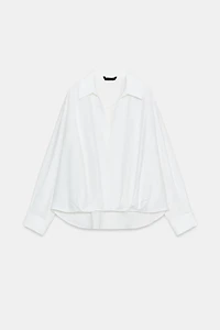 LINEN BLEND SHIRT WITH PUFFED HEM