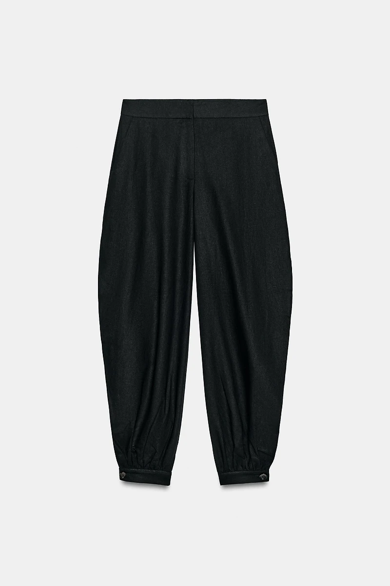 PANTALON BOUFFANT EN LIN À OUVERTURES