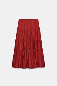 LINEN BLEND RUCHED MIDI SKIRT