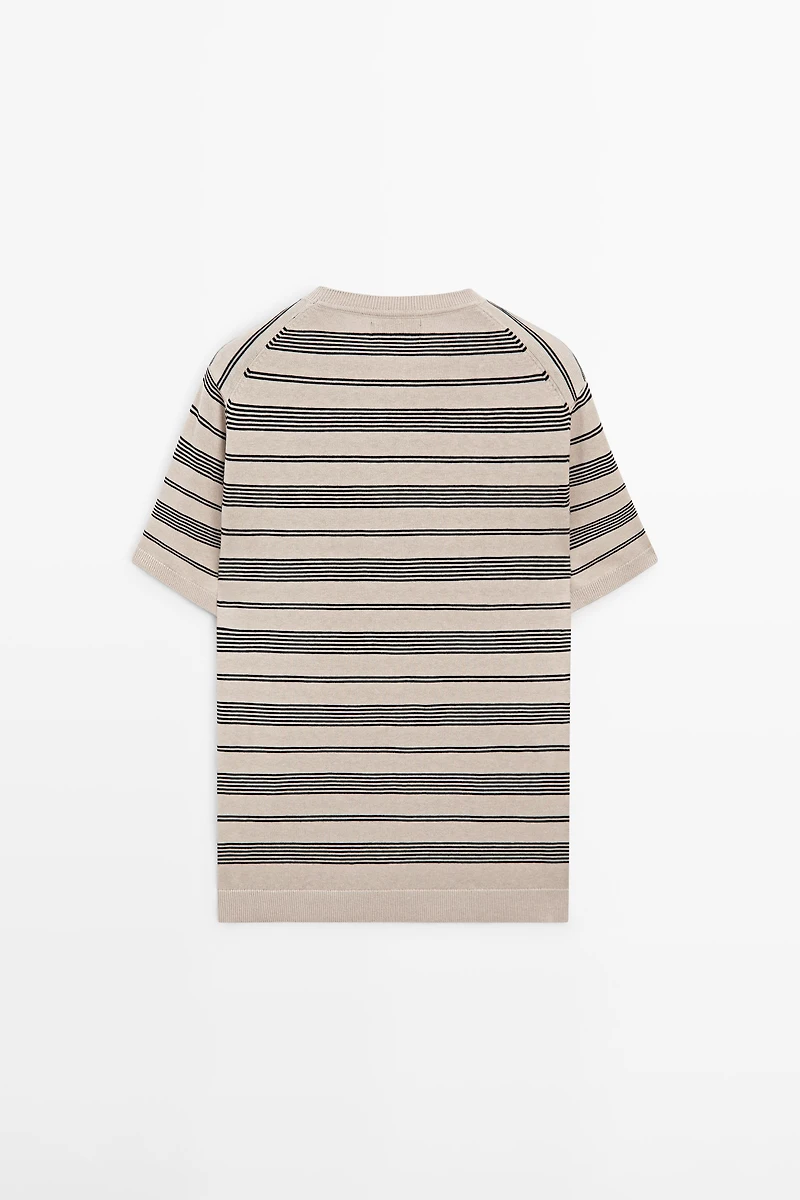 Striped short sleeve knit sweater