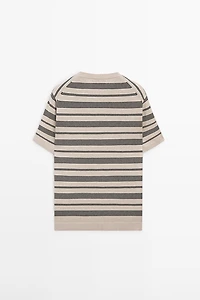 Striped short sleeve knit sweater