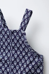 LONG FLORAL PRINT CORDUROY OVERALLS