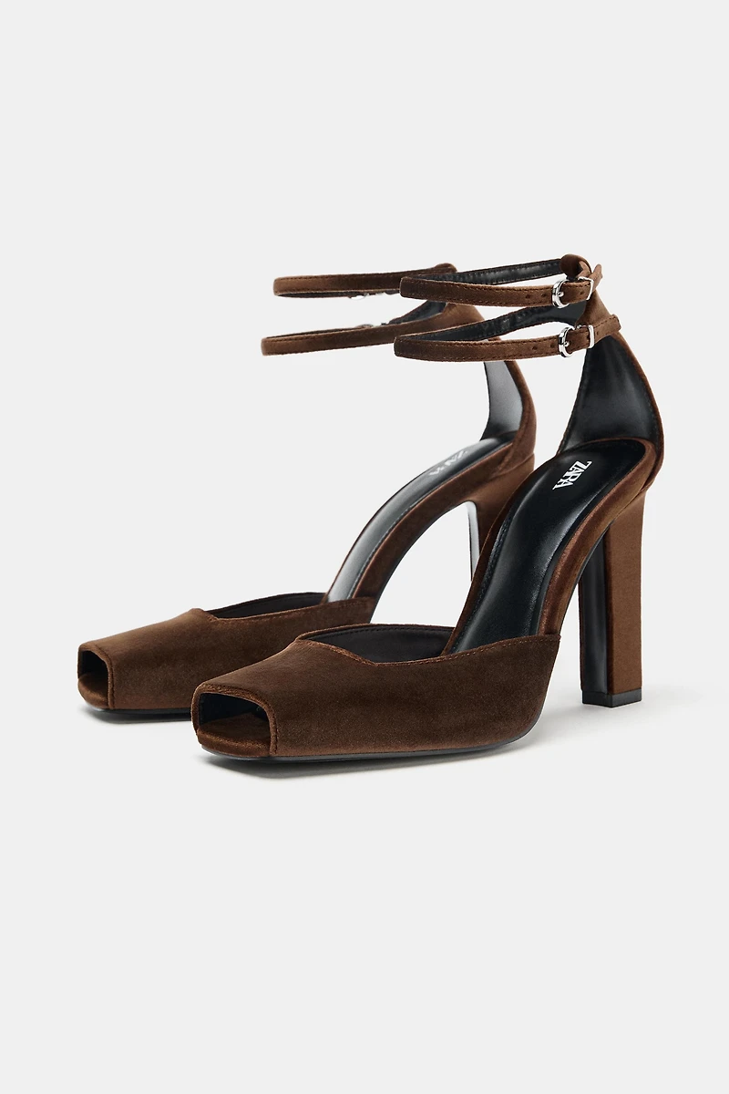 VELVET EFFECT STRAPPY SANDALS